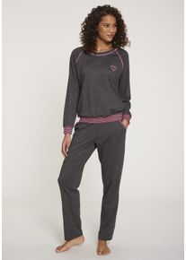 Vivance Dreams Damen Pyjama, Gr. 44, grau, Single Jersey, Obermaterial: 60% Baumwolle, 40% Polyester, modisch, Homewear-Sets, mit dekorativen