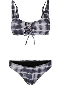 Urban Classics Damen Bügel-Tankini "Urban Classics Damen Ladies Lace Up Tie Dye Bikini", schwarz-weiß, Gr. XS, 85% Polyester, 15% Elasthan,