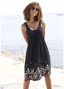 Beach Time BEACHTIME Damen Strandkleid, schwarz, feminin, Gr. 50, bedruckt, Jersey, Obermaterial: 100% Viskose, Kleider, mit Blumenprint, Minikleid,