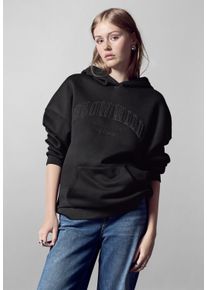 Damen Kapuzenpullover, schwarz, casual, Gr. 44, STREET ONE STUDIO, unifarben, Web, 60% Baumwolle, 40% Polyester, Pullover, mit Kapuze