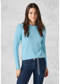 Cecil Damen Strickpullover, blau, casual, Gr. L, unifarben, Web, 60% Baumwolle, 40% Viskose, Pullover, mit U-Boot-Ausschnitt