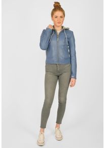 Maze Damen Lederjacke "Mico", blau, Gr. XXXL, Obermaterial: 100% Lammleder / Innenfutter: 100% Polyester / Kapuze: 55% Baumwolle, 45% Polyester,