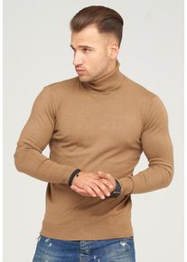 behype Herren Rollkragenpullover "TIBERIUS", beige, casual, Gr. L, unifarben, 50% Baumwolle, 30% Polyester, 15% Viskose, 5% Elasthan, Pullover, im