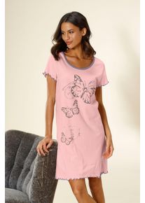 Vivance Dreams Damen Nachthemd, Gr. 32, rosa, Single Jersey, Obermaterial: 100% Baumwolle, bedruckt, feminin, Kleider, mit Schmetterling Motiv