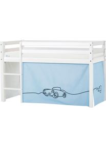 Hochbett Hoppekids, B:81cm H:105cm L:168cm, blau, Kinderbett: 100% Massivholz: Nordische Kiefer, Vorhang: 100% Baumwolle, Matratzenbezug: 77%