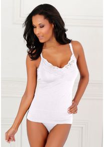 Lascana Damen Unterhemd, Gr. 40, weiß, Obermaterial: 90% Baumwolle, 10% Elasthan (LYCRA). Spitze: 90% Polyamid, 10% Elasthan. Meshfutter: 90%