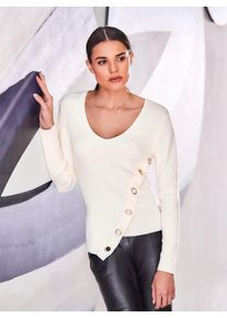 Heine Damen V-Ausschnitt-Pullover "Pullover", beige, Gr. 40, unifarben, 80% Viskose, 20% Polyamid, Pullover
