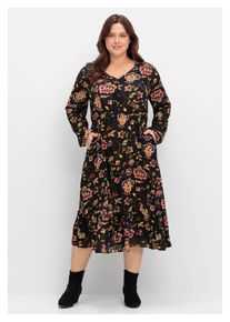Damen Druckkleid "Große Größen", schwarz, feminin, Gr. 54, sheego by Joe Browns, gemustert, Obermaterial: 100% Viskose (LENZING ECOVERO), Kleider,
