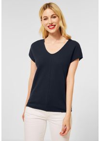 Street One Damen T-Shirt, blau, casual, Gr. 34, unifarben, Jersey, 67% Polyester, 30% Viskose, 3% Elasthan, Shirts, mit Struktur-Optik