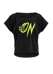 WINSHAPE Damen Oversize-Shirt "MCT002 ultra leicht", schwarz, Gr. S, 50% Modal, 50% Baumwolle, Shirts, mit Neon gelbem Glitzer-Aufdruck