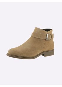 Heine Damen Stiefelette, Gr. 38, beige, Leder, Veloursleder, Veloursleder, modisch, Schuhe