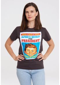 logoshirt Damen T-Shirt "Mad - Alfred E. Neumann For President", grau, casual, Gr. S, unifarben, 100% Baumwolle, Shirts, mit coolem Print