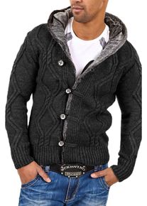 behype Herren Strickjacke "CR-7013", grau, Gr. M, unifarben, 100% Polyacryl, Strickjacken, mit kuscheliger Kapuze