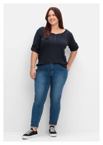 sheego Damen Stretch-Jeans "Große Größen", blau, casual, Gr. 40, unifarben, Obermaterial: 99% Baumwolle, 1% Elasthan, Jeans, im komfortablen
