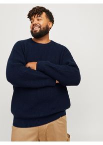 Jack & Jones PlusSize Herren Rundhalspullover "JJJONES KNIT CREW NECK PLS", blau, modisch, Gr. 5XL, JACK & JONES PLUSSIZE, unifarben, Strick, Obermaterial: 66% Polyester,