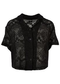 Urban Classics Damen Klassische Bluse "Urban Classics Damen Ladies Crochet Lace Resort Shirt", schwarz, Gr. 5XL, 88% Baumwolle, 12% Polyamid, Blusen
