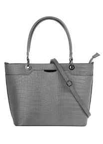 CLUTY Damen Henkeltasche, grau, Leder, Reptilienprägung, Taschen, echt Leder, Made in Italy