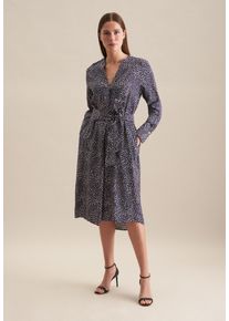 Seidensticker Damen Sommerkleid "Schwarze Rose", blau, Gr. 42, bedruckt, 100% Viskose, Kleider, Langarm Kragen Druck
