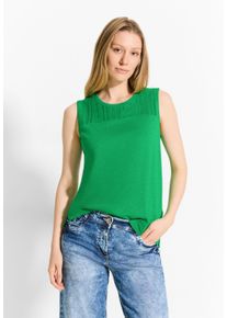 Cecil Damen Spitzentop, grün, casual, Gr. L, unifarben, Stoff, 100% Polyester, Tops, mit Rundhalsausschnitt