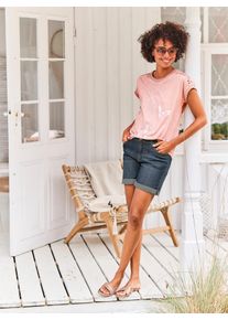Heine Damen Rundhalsshirt "Shirt", beige, Gr. 34, gemustert, 50% Baumwolle, 50% Viskose, Spitze:77% Baumwolle, 23% Polyamid, Shirts
