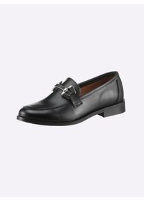 Heine Damen Slipper, Gr. 38, schwarz, Leder, Glattleder, Rindsleder, modisch, Schuhe