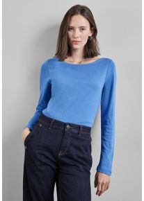 Street One Damen Langarmshirt, blau, casual, Gr. 44, unifarben, Stoff, Web, 50% Modal, 50% Baumwolle , Shirts, mit U-Boot-Ausschnitt