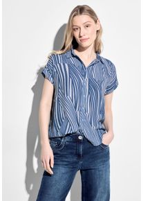 Cecil Damen Kurzarmbluse, blau, casual, Gr. XXL, gestreift, Stoff, 100% Viskose, Blusen, mit Knopfleiste