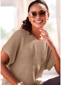 Lascana Damen Kurzarmpullover, gelb, modisch, Gr. 36, unifarben, Strick, Obermaterial: 100% Polyacryl, Pullover, in luftigem Ajourstrick, leichter