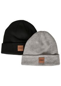 Urban Classics Baby Beanie "Urban Classics Damen Logopatch Beanie Kids 2-Pack", schwarz, Gr. 158, Kunstfaser, Mützen