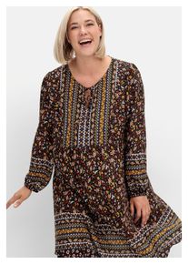 sheego Damen Druckkleid "Große Größen", braun, feminin, Gr. 23, gemustert, Obermaterial: 100% Viskose, Kleider, im Mustermix, in A-Linie