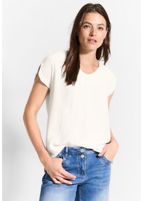 Cecil Damen Kurzarmbluse, weiß, casual, Gr. XL, unifarben, Stoff, 100% Viskose, Blusen, mit V-Ausschnitt