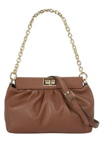 CLUTY Damen Umhängetasche, braun, Leder, unifarben, leicht glänzend, Taschen, echt Leder, Made in Italy