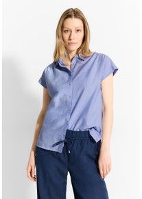Cecil Damen Kurzarmbluse, blau, casual, Gr. XXL, unifarben, Web, 100% Baumwolle, Blusen, mit Knopfleiste