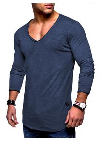behype Herren Langarmshirt "NUKE L/S", blau, casual, Gr. M, unifarben, 100% Baumwolle, Shirts, mit V-Ausschnitt