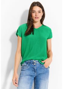 Cecil Damen Kurzarmbluse, grün, casual, Gr. XL, unifarben, Stoff, 100% Viskose, Blusen, mit V-Ausschnitt