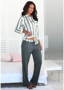 Vivance Dreams Damen Pyjama, Gr. 32, grau, Single Jersey, Obermaterial: 100% Baumwolle, gestreift, Homewear-Sets, im Hemdblusenlook
