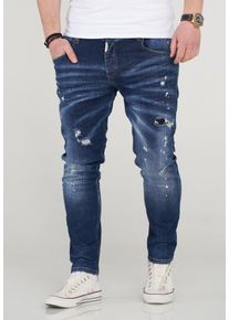behype Herren Slim-fit-Jeans "ELEAN", blau, casual, Gr. 30, 97% Baumwolle, 3% Elasthan, Jeans, mit lässigen Used-Elementen