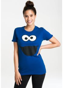 logoshirt Damen T-Shirt "Cookie Monster – Face", blau, casual, Gr. XL, bedruckt, 100% Baumwolle, Shirts, mit lizenzierten Originaldesign