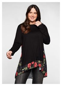 Damen Longshirt "Große Größen", schwarz, feminin, Gr. 48, sheego by Joe Browns, bedruckt, Obermaterial: 95% Viskose (LENZING ECOVERO), 5%