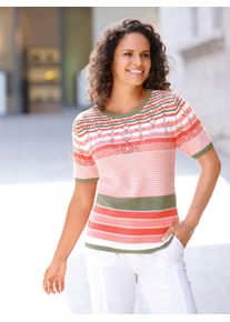Casual Looks Damen Kurzarmpullover "Pullover", bunt, Gr. 52, gemustert, mehrfarbig, gestreift, 100% Baumwolle, Pullover