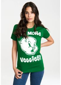 logoshirt Damen T-Shirt "Looney Tunes - Eat More Veggies", grün, casual, Gr. S, bedruckt, 100% Baumwolle, Shirts, mit lizenzierten Originaldesign