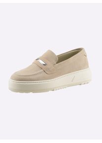 Heine Damen Slipper, Gr. 39, beige, Leder, Veloursleder, modisch, Schuhe