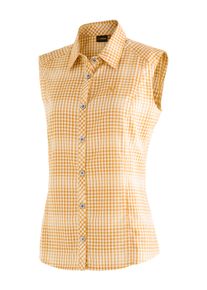 Maier Sports Damen Funktionsbluse "Paloma", gelb, Gr. 40, 85% Polyester, 15% Viscose, Blusen, Karierte, ärmellose Bluse für Wandern, Reisen und