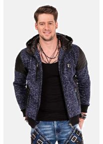 Cipo & Baxx CIPO & BAXX Herren Strickjacke "Strickjacke", blau, Basic, Gr. S, tarnfarben, 100% Polyester, Strickjacken, mit Leder Highlights, CL-310