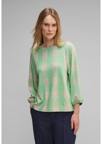 Street One Damen 3/4-Arm-Shirt, beige, casual, Gr. 46, kariert, Stoff, 63% Polyester, 34% Viskose, 3% Elasthan, Shirts, mit Rundhalsausschnitt