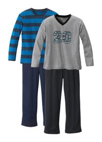 Kinder Pyjama, AUTHENTIC LE JOGGER, Gr. 98, blau, Jersey, Obermaterial: 100% Baumwolle, gestreift, bedruckt, Basic, Homewear-Sets, mit lässigem Druck