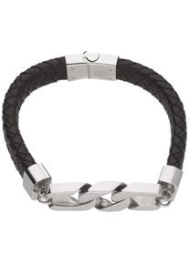 Jacques Charrel Damen Armband "braunes Leder, Mittelteil Panzerkettenglieder, Edelstahl", braun, Edelstahl, Armbänder