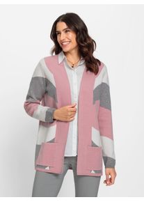 Inspirationen Damen Jacquardstrickjacke, rosa, Gr. 46, gemustert, mehrfarbig, 52% Viskose, 26% Polyester, 22% Polyamid, Strickjacken