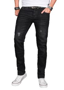 Herren Slim-fit-Jeans "ASLuca", schwarz, Gr. 30, Alessandro Salvarini, Destroyed-Effekte, leichte Abriebeffekte, Denim/Jeans, Obermaterial: 98%