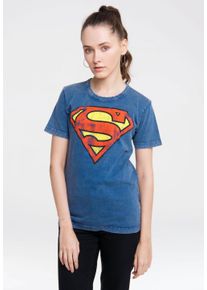 logoshirt Damen T-Shirt "DC Comics – Superman", blau, casual, Gr. L, unifarben, 100% Baumwolle, Shirts, mit lizenziertem Print